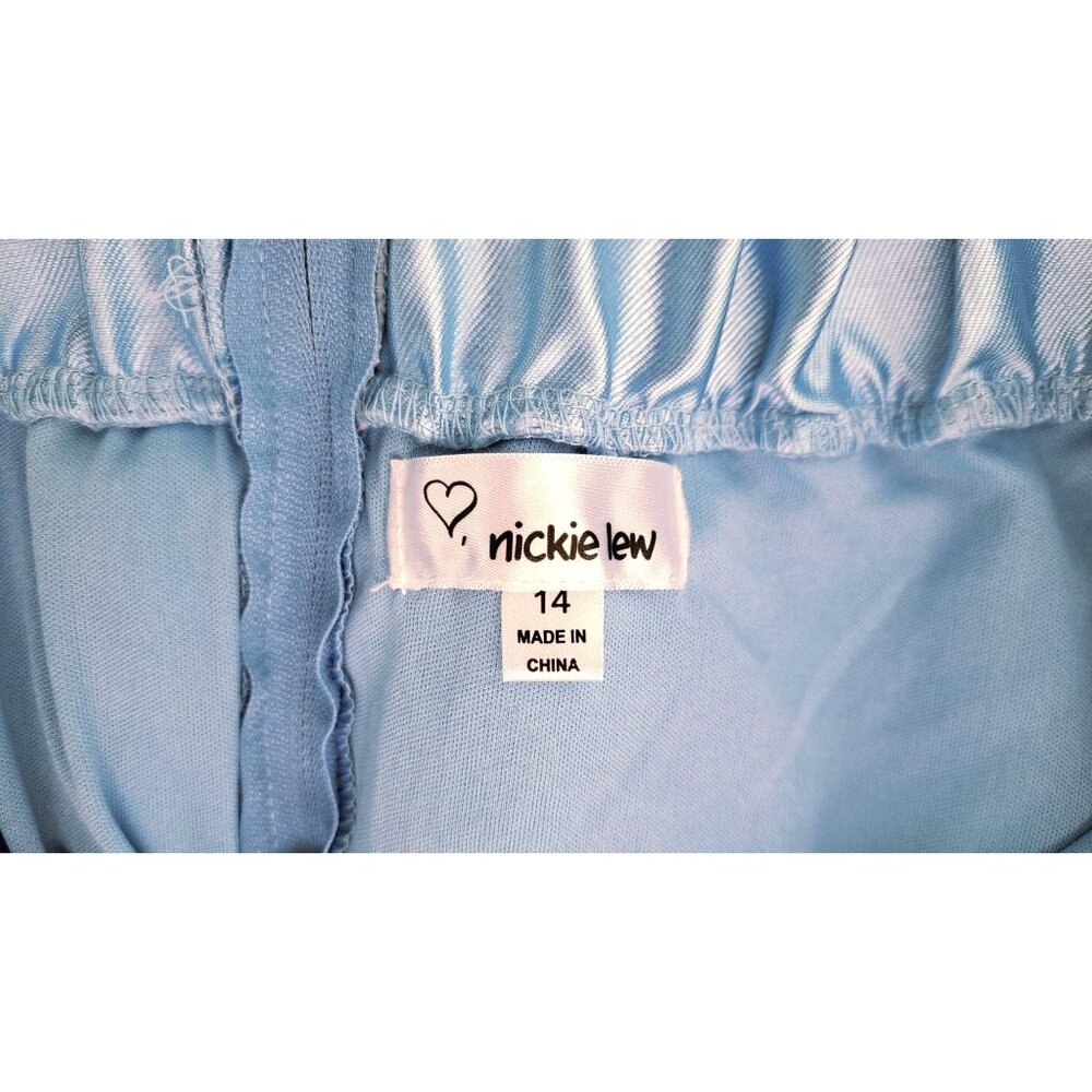 Nickie Lew Light Blue High-Low Skirt Girl Size 14 Satin Elastic Waist Zipper New - Picture 4 of 11